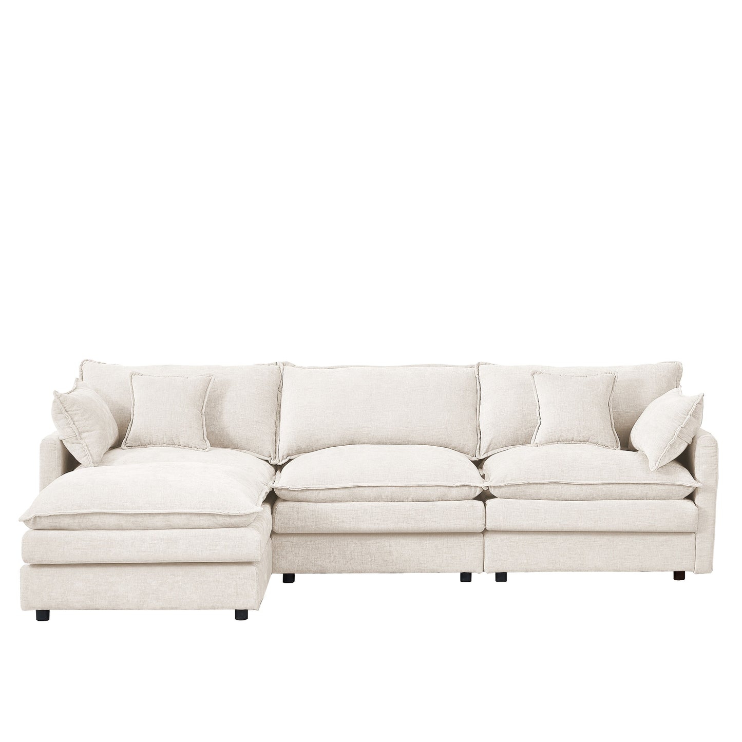 Modern Chenille 3-Seater Modular L-Shaped Sectional Sofa with Removable Ottoman for Living Room