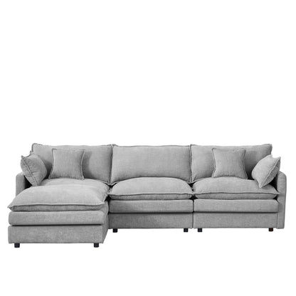 Modern Chenille 3-Seater Modular L-Shaped Sectional Sofa with Removable Ottoman for Living Room
