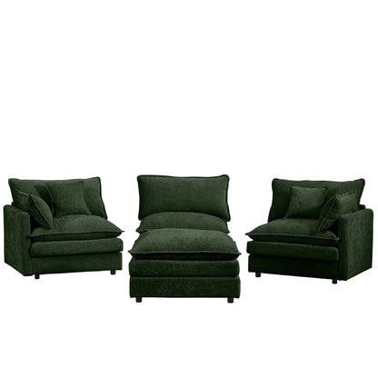 Modern Chenille 3-Seater Modular L-Shaped Sectional Sofa with Removable Ottoman for Living Room