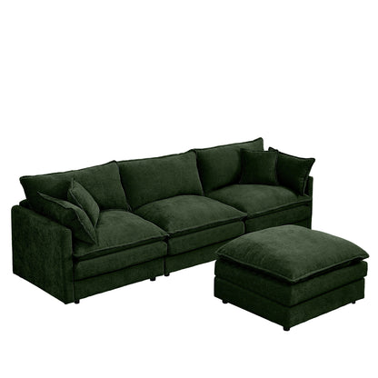 Modern Chenille 3-Seater Modular L-Shaped Sectional Sofa with Removable Ottoman for Living Room