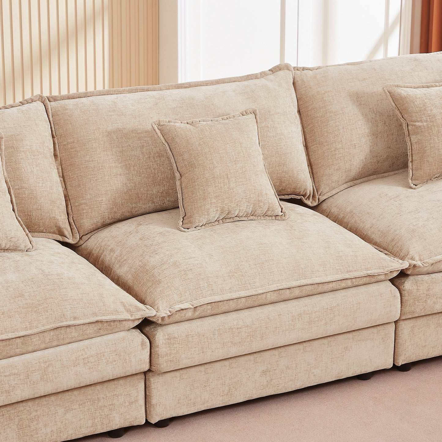 Modern Chenille 3-Seater Modular L-Shaped Sectional Sofa with Removable Ottoman for Living Room
