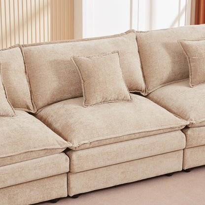 Modern Chenille 3-Seater Modular L-Shaped Sectional Sofa with Removable Ottoman for Living Room