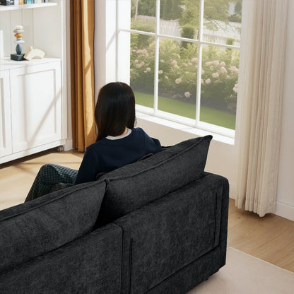 Modern Chenille 3-Seater Modular L-Shaped Sectional Sofa with Removable Ottoman for Living Room