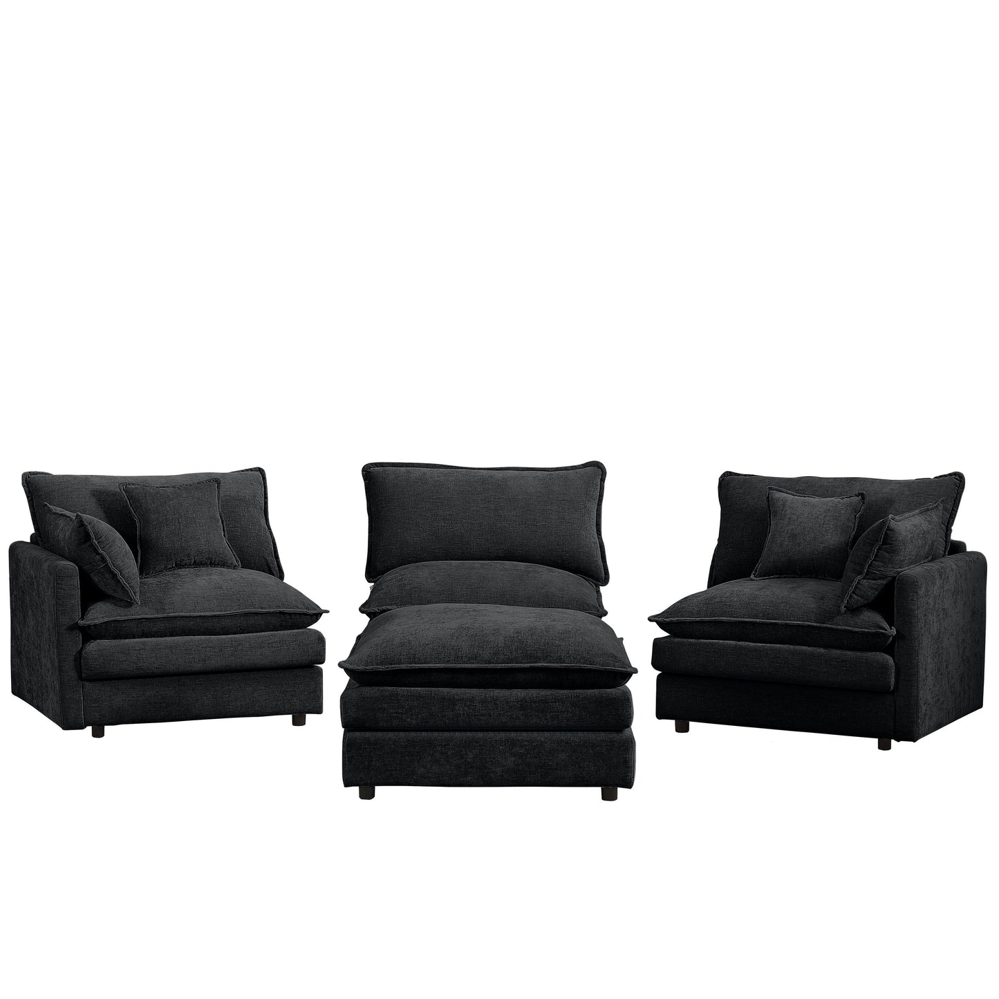 Modern Chenille 3-Seater Modular L-Shaped Sectional Sofa with Removable Ottoman for Living Room