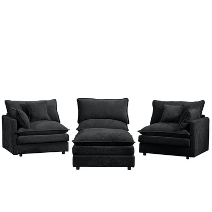 Modern Chenille 3-Seater Modular L-Shaped Sectional Sofa with Removable Ottoman for Living Room