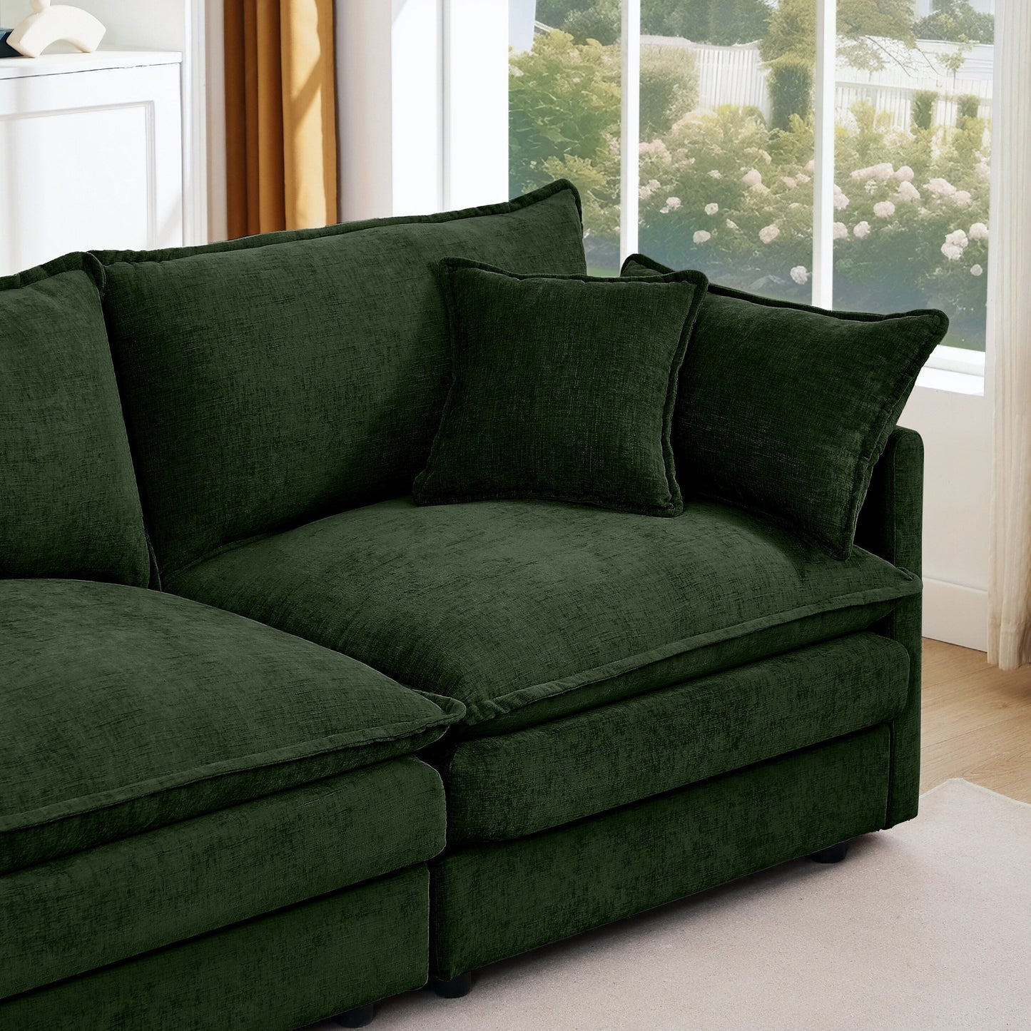 Modern Chenille 3-Seater Modular L-Shaped Sectional Sofa with Removable Ottoman for Living Room