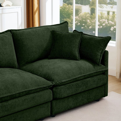 Modern Chenille 3-Seater Modular L-Shaped Sectional Sofa with Removable Ottoman for Living Room