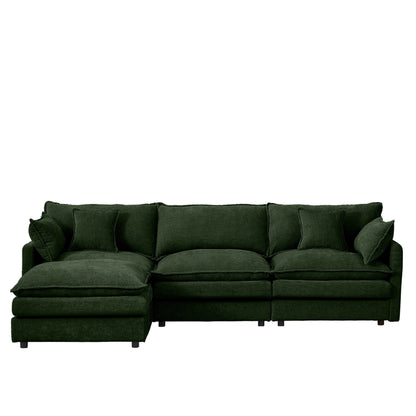 Modern Chenille 3-Seater Modular L-Shaped Sectional Sofa with Removable Ottoman for Living Room
