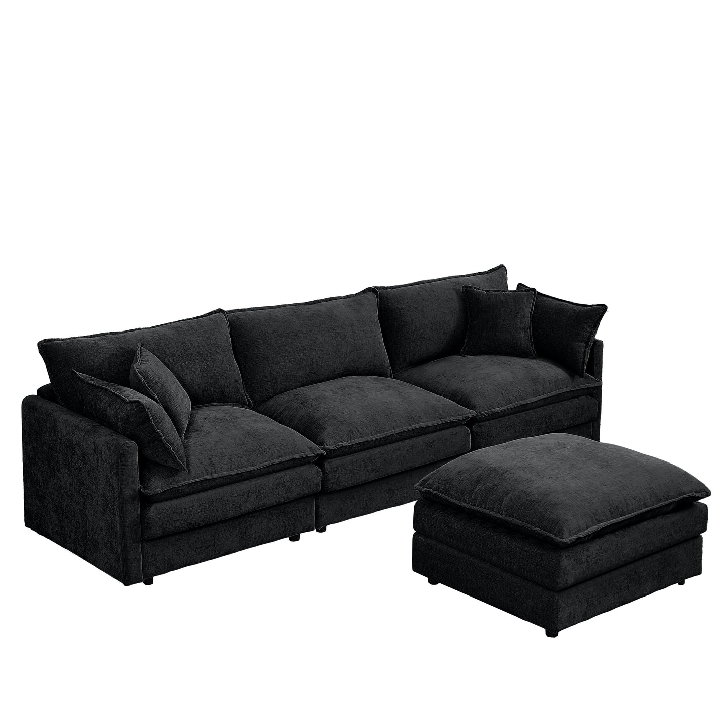 Modern Chenille 3-Seater Modular L-Shaped Sectional Sofa with Removable Ottoman for Living Room