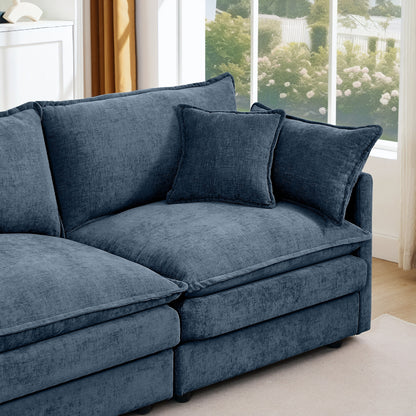 Modern Chenille 3-Seater Modular L-Shaped Sectional Sofa with Removable Ottoman for Living Room