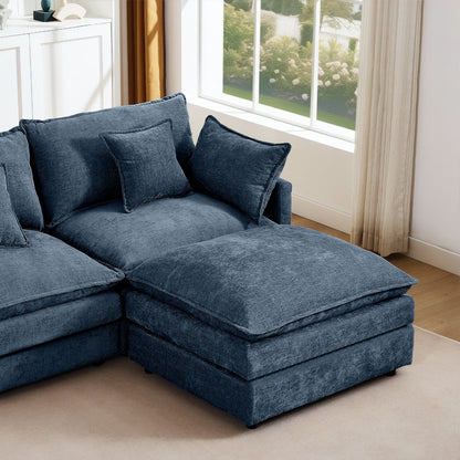 Modern Chenille 3-Seater Modular L-Shaped Sectional Sofa with Removable Ottoman for Living Room