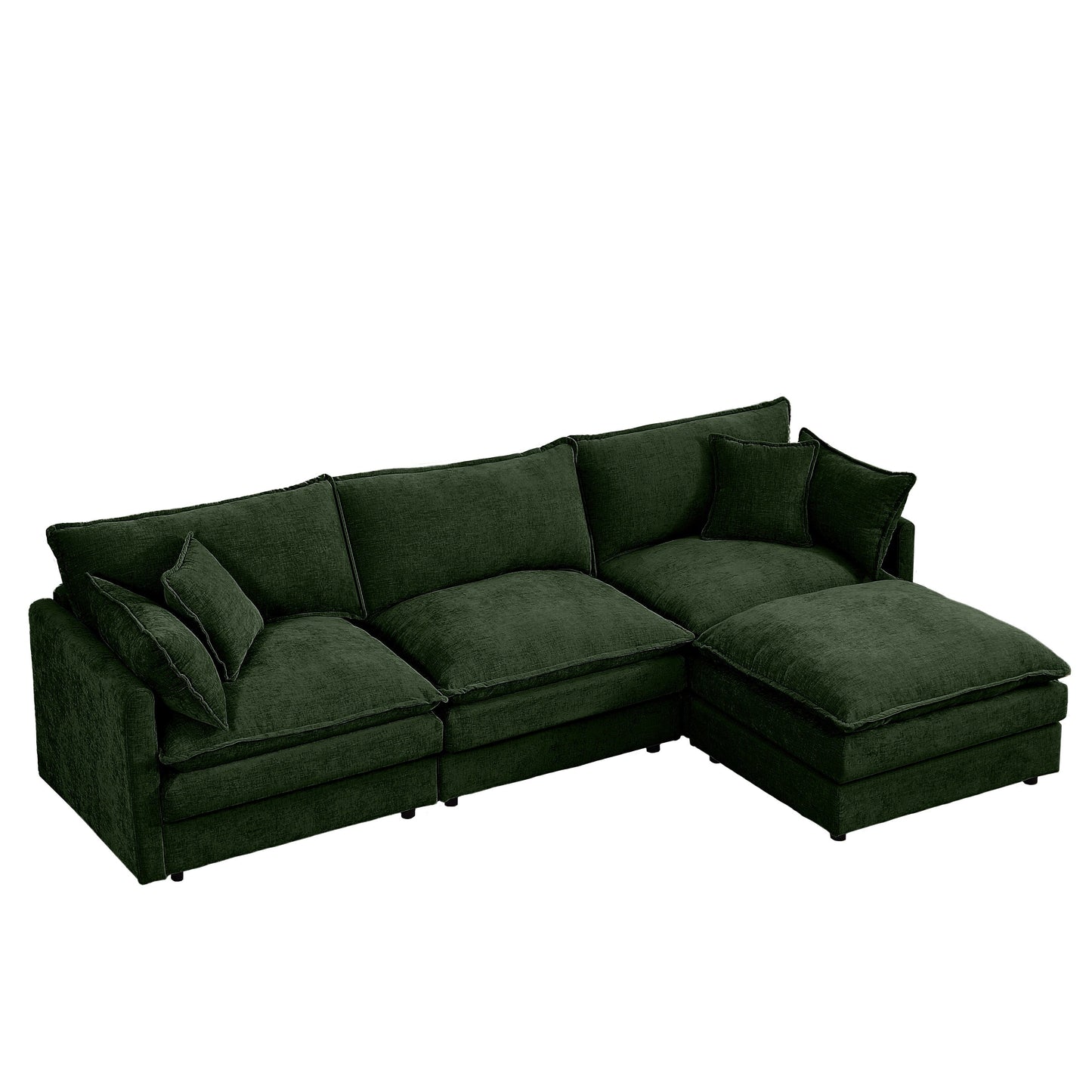 Modern Chenille 3-Seater Modular L-Shaped Sectional Sofa with Removable Ottoman for Living Room