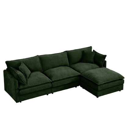 Modern Chenille 3-Seater Modular L-Shaped Sectional Sofa with Removable Ottoman for Living Room