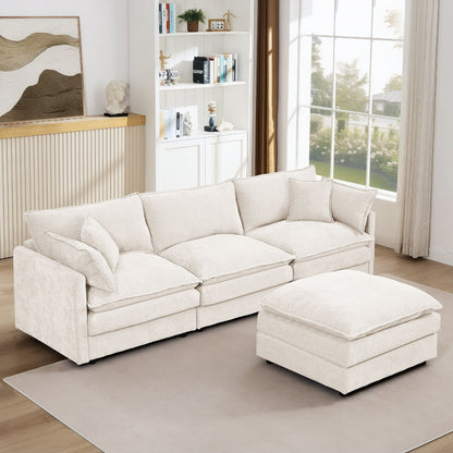 Modern Chenille 3-Seater Modular L-Shaped Sectional Sofa with Removable Ottoman for Living Room