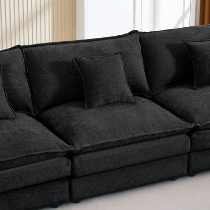 Modern Chenille 3-Seater Modular L-Shaped Sectional Sofa with Removable Ottoman for Living Room