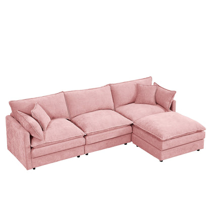 Modern Chenille 3-Seater Modular L-Shaped Sectional Sofa with Removable Ottoman for Living Room