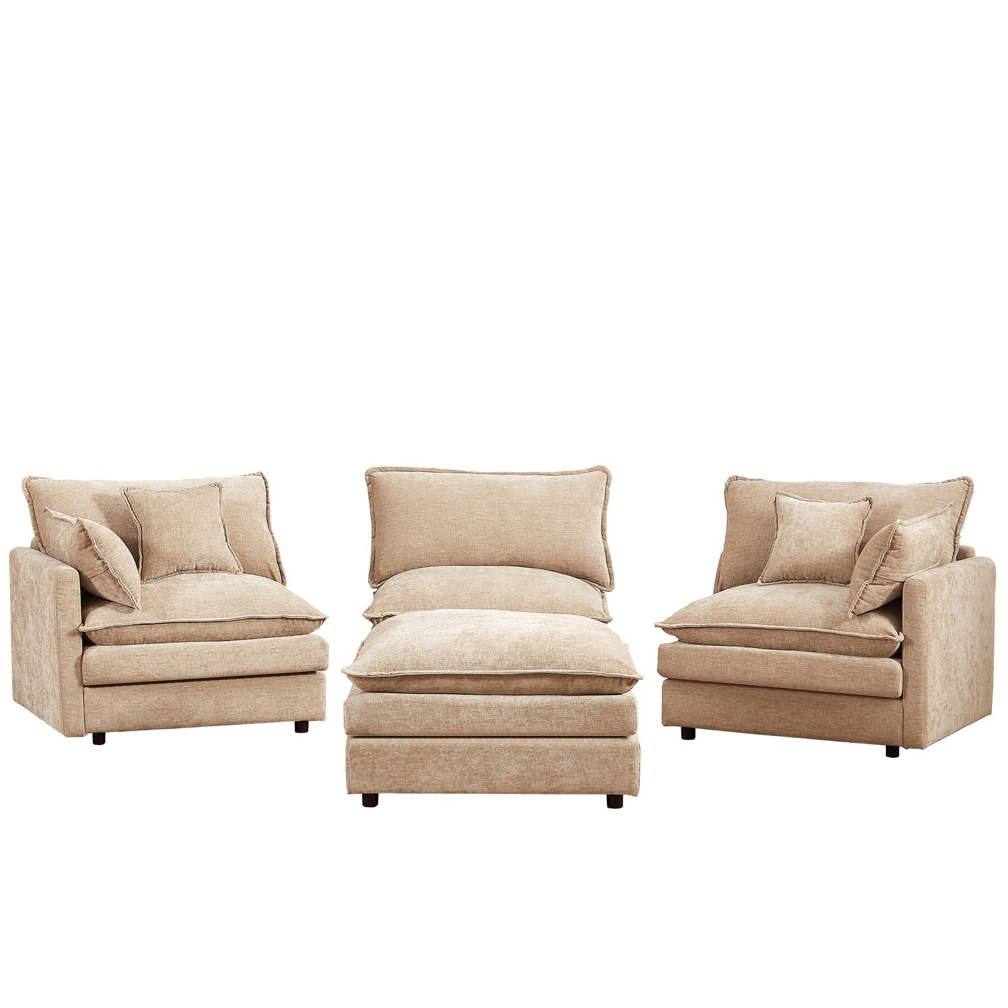 Modern Chenille 3-Seater Modular L-Shaped Sectional Sofa with Removable Ottoman for Living Room