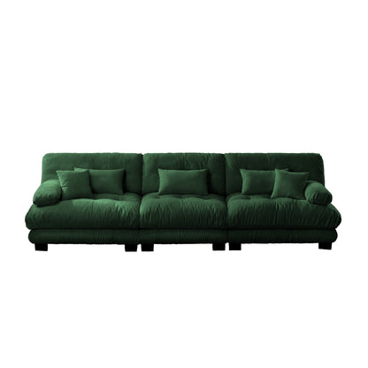 Modern Chenille 3-Seater Sectional Sofa Modular Deep Seat Sofa Couch with Throw Pillows and Waist Pillows for Living Room