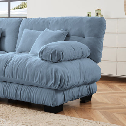 Modern Chenille 3-Seater Sectional Sofa Modular Deep Seat Sofa Couch with Throw Pillows and Waist Pillows for Living Room