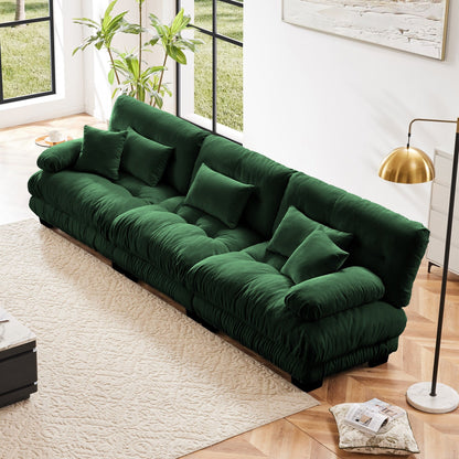 Modern Chenille 3-Seater Sectional Sofa Modular Deep Seat Sofa Couch with Throw Pillows and Waist Pillows for Living Room