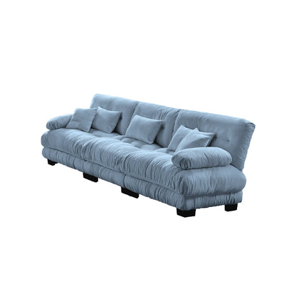 Modern Chenille 3-Seater Sectional Sofa Modular Deep Seat Sofa Couch with Throw Pillows and Waist Pillows for Living Room