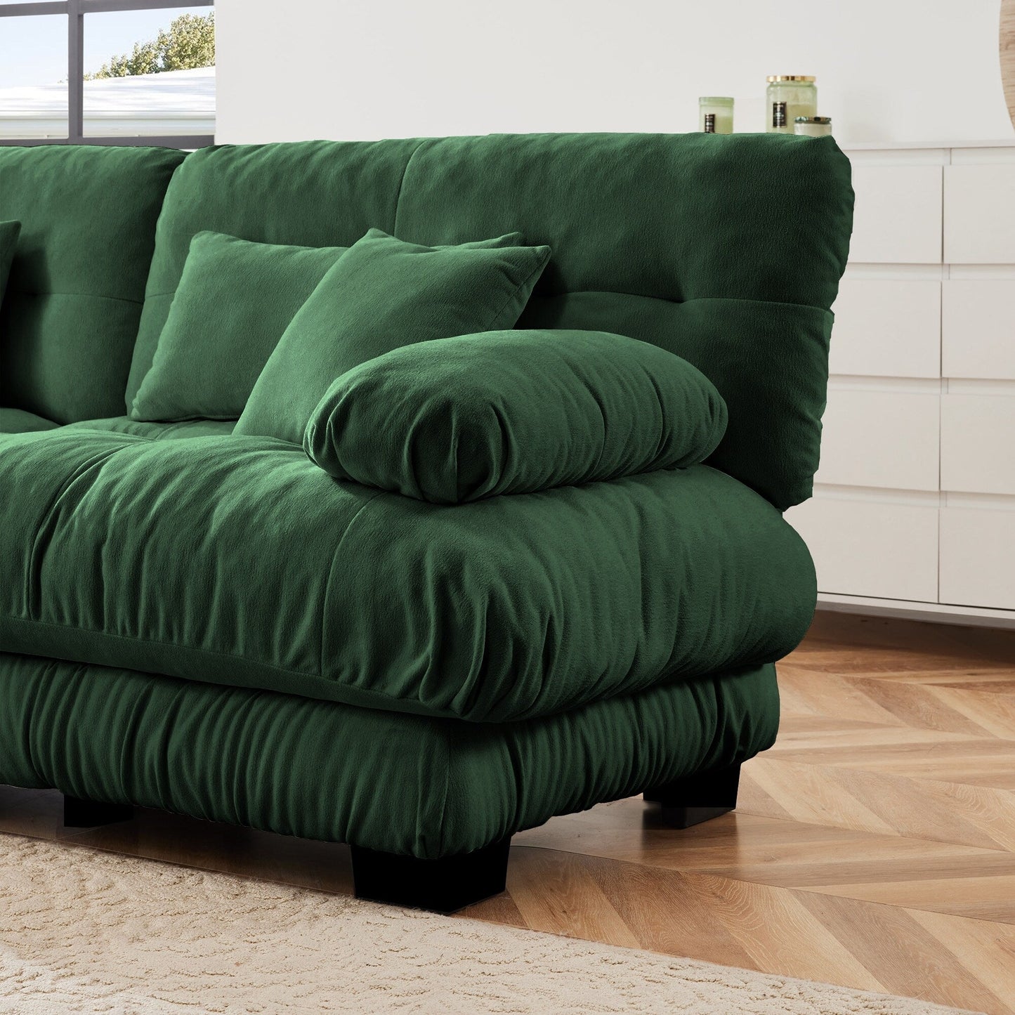 Modern Chenille 3-Seater Sectional Sofa Modular Deep Seat Sofa Couch with Throw Pillows and Waist Pillows for Living Room