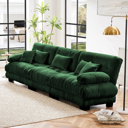 Modern Chenille 3-Seater Sectional Sofa Modular Deep Seat Sofa Couch with Throw Pillows and Waist Pillows for Living Room