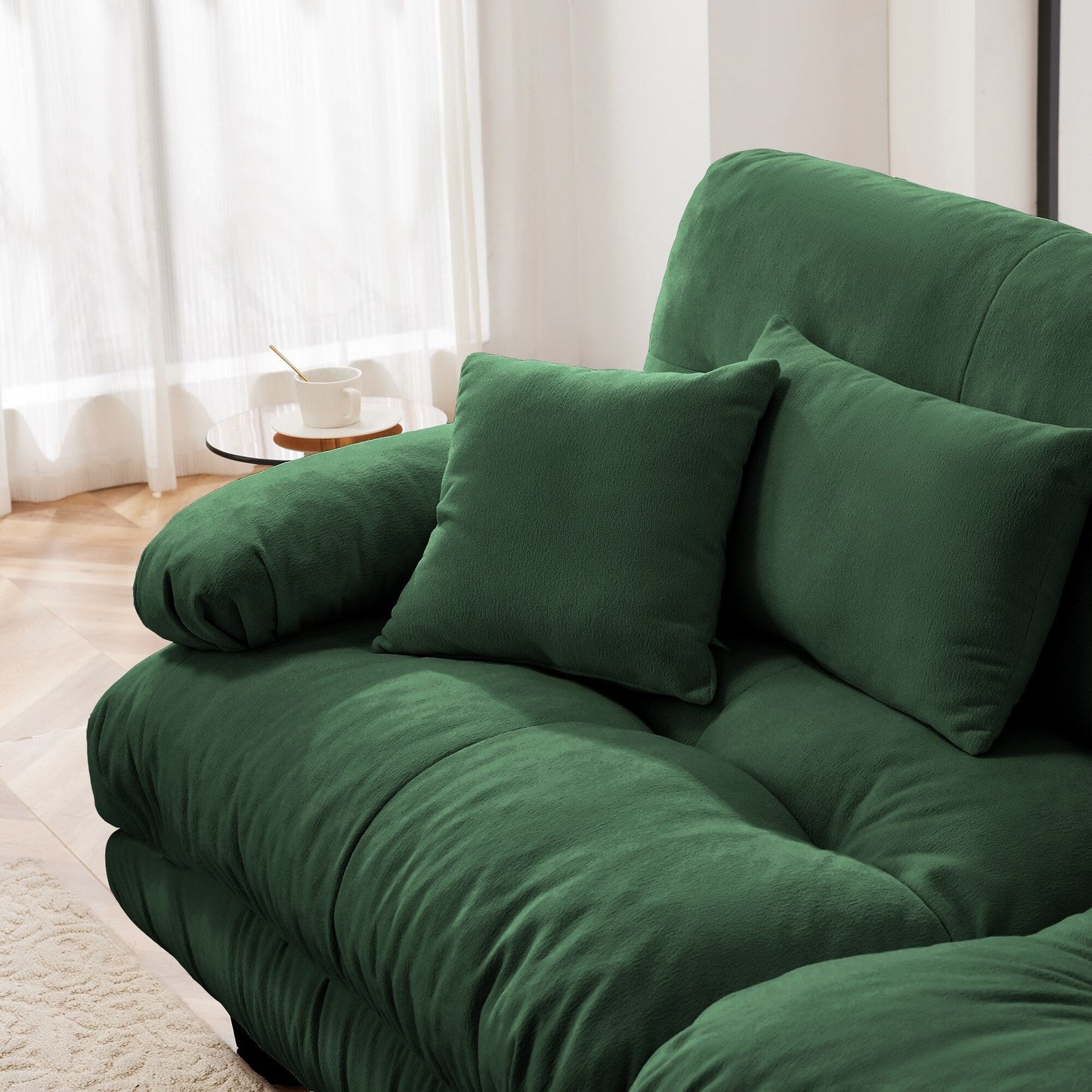 Modern Chenille 3-Seater Sectional Sofa Modular Deep Seat Sofa Couch with Throw Pillows and Waist Pillows for Living Room