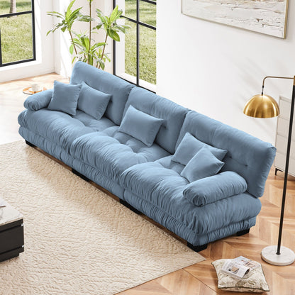 Modern Chenille 3-Seater Sectional Sofa Modular Deep Seat Sofa Couch with Throw Pillows and Waist Pillows for Living Room
