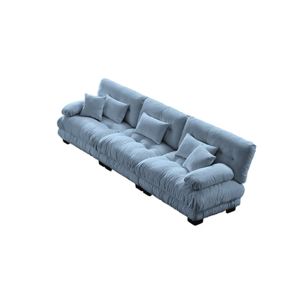 Modern Chenille 3-Seater Sectional Sofa Modular Deep Seat Sofa Couch with Throw Pillows and Waist Pillows for Living Room