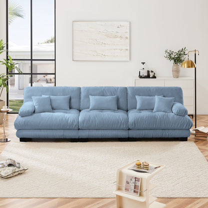 Modern Chenille 3-Seater Sectional Sofa Modular Deep Seat Sofa Couch with Throw Pillows and Waist Pillows for Living Room