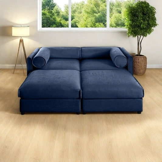 Modern Chenille 6-Seater Sofa with Ottoman Storage, Hidden Storage, Cylindrical Cushioned Arms and Backrest