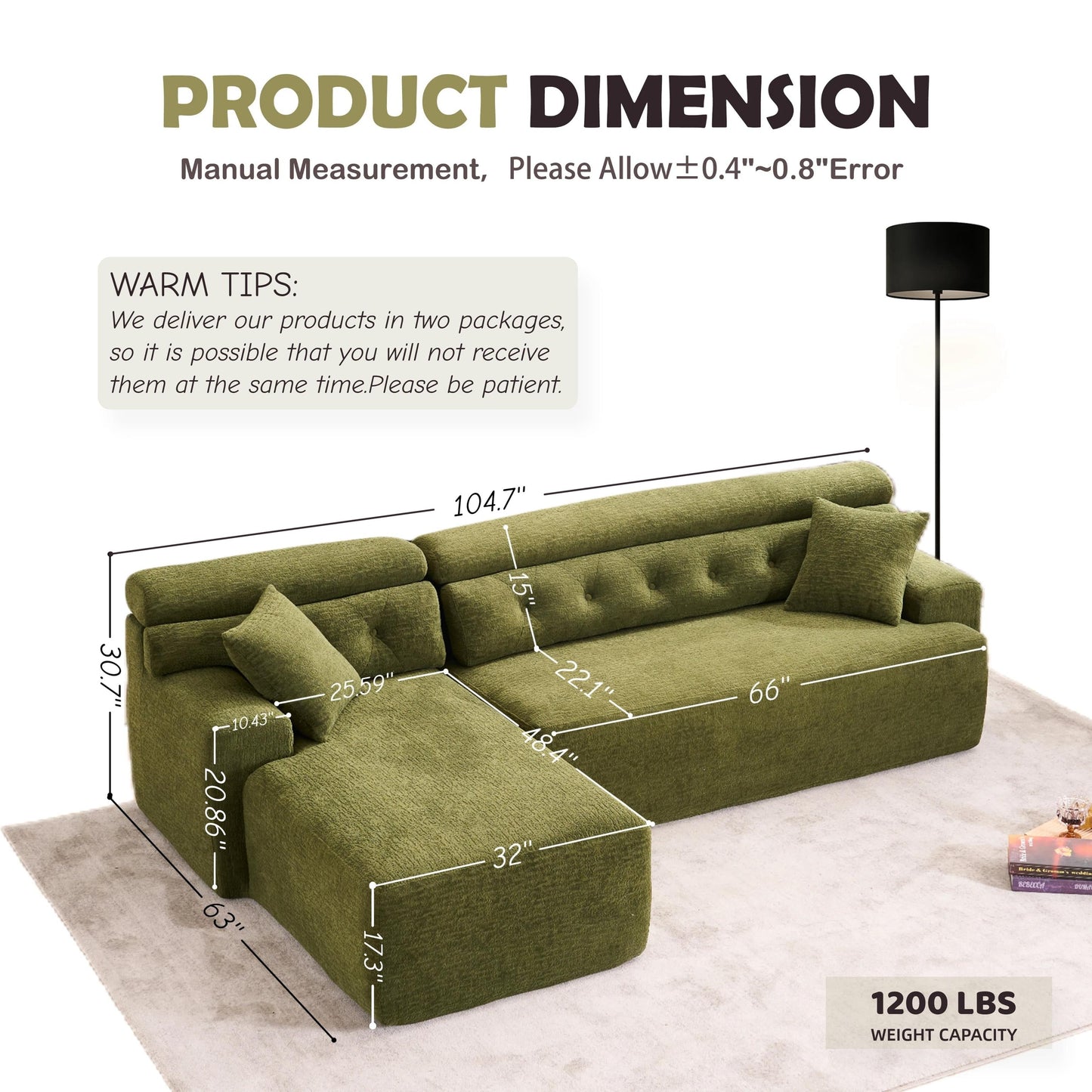 Modern Chenille Convertible L-Shaped 4-Seater Modular Sectional Sofa with 2 Pillows for Apartment Living Room