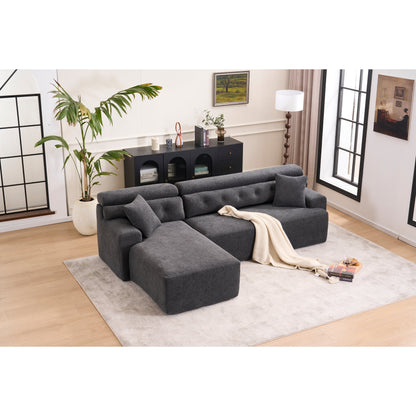 Modern Chenille Convertible L-Shaped 4-Seater Modular Sectional Sofa with 2 Pillows for Apartment Living Room