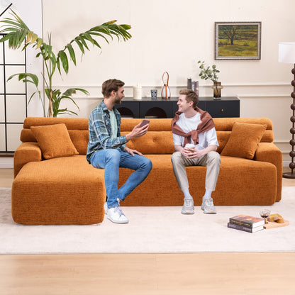 Modern Chenille Convertible L-Shaped 4-Seater Modular Sectional Sofa with 2 Pillows for Apartment Living Room