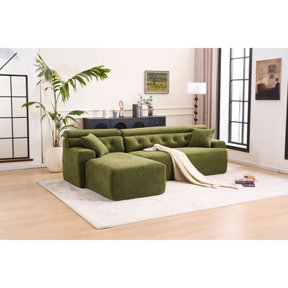 Modern Chenille Convertible L-Shaped 4-Seater Modular Sectional Sofa with 2 Pillows for Apartment Living Room