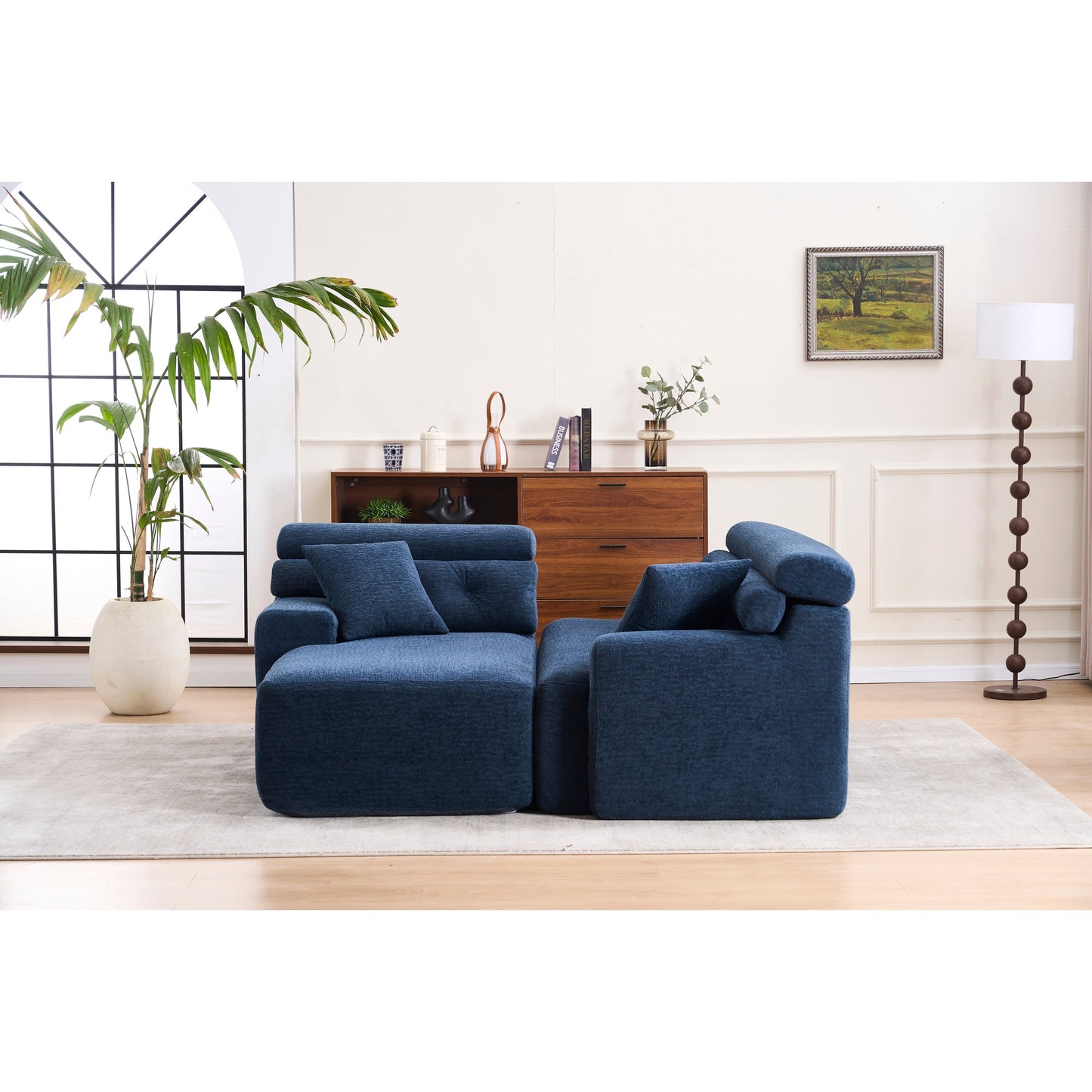 Modern Chenille Convertible L-Shaped 4-Seater Modular Sectional Sofa with 2 Pillows for Apartment Living Room