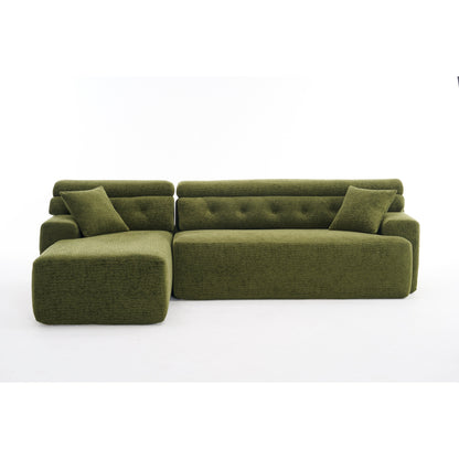 Modern Chenille Convertible L-Shaped 4-Seater Modular Sectional Sofa with 2 Pillows for Apartment Living Room