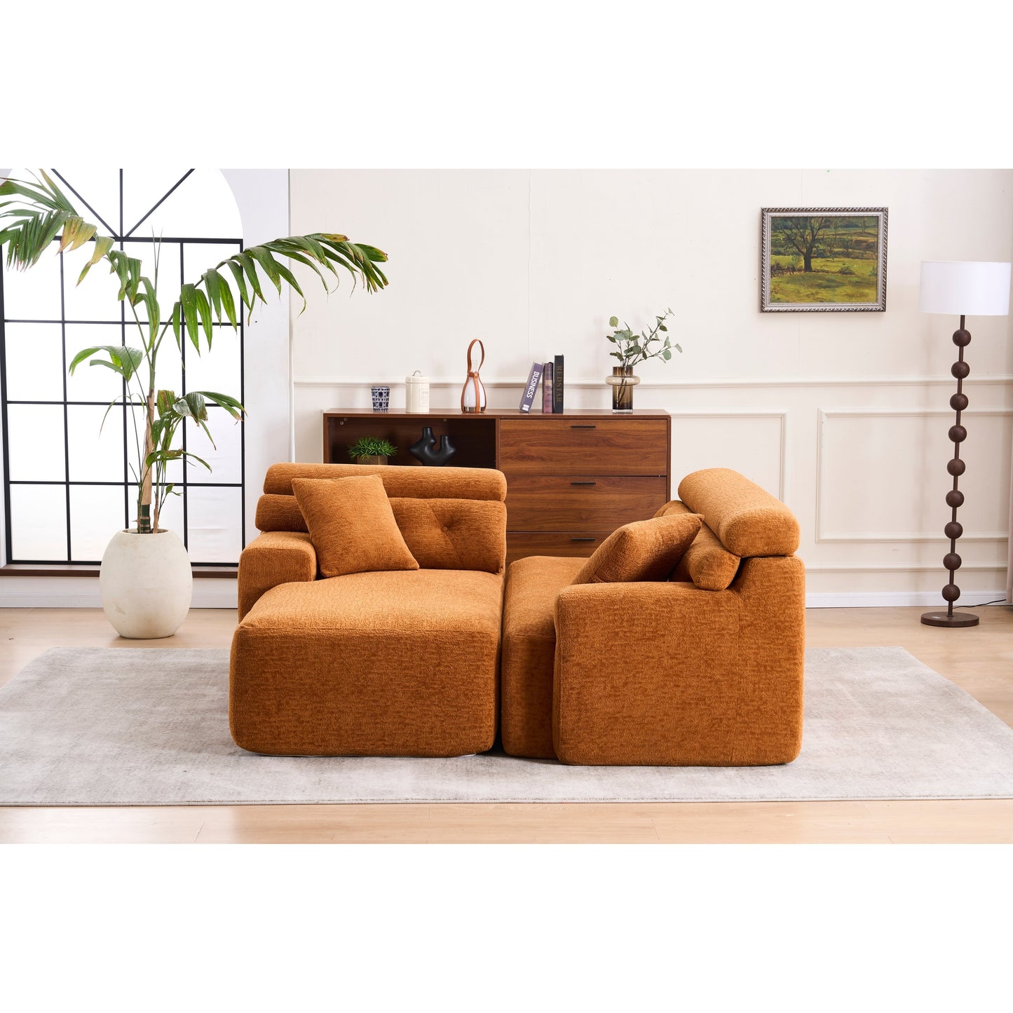 Modern Chenille Convertible L-Shaped 4-Seater Modular Sectional Sofa with 2 Pillows for Apartment Living Room