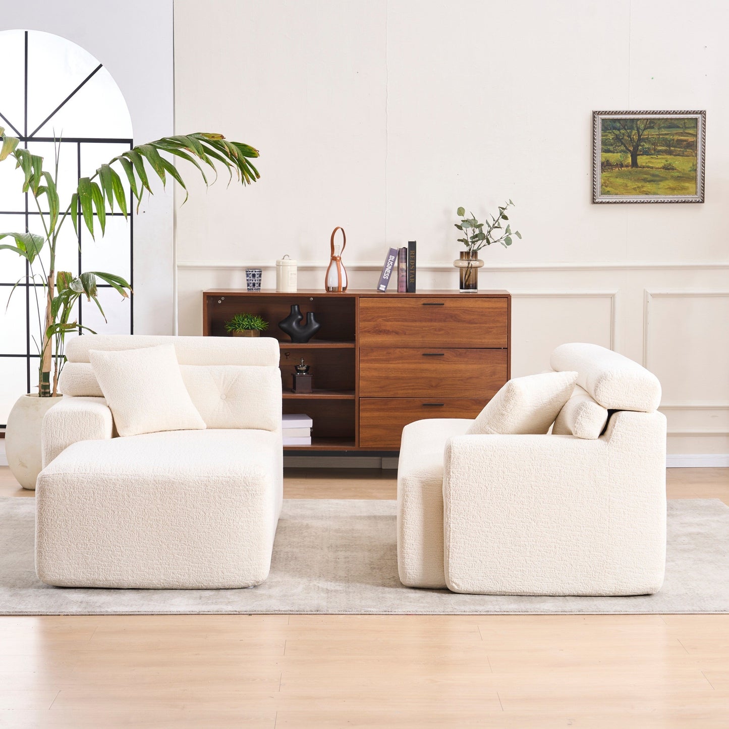 Modern Chenille Convertible L-Shaped 4-Seater Modular Sectional Sofa with 2 Pillows for Apartment Living Room