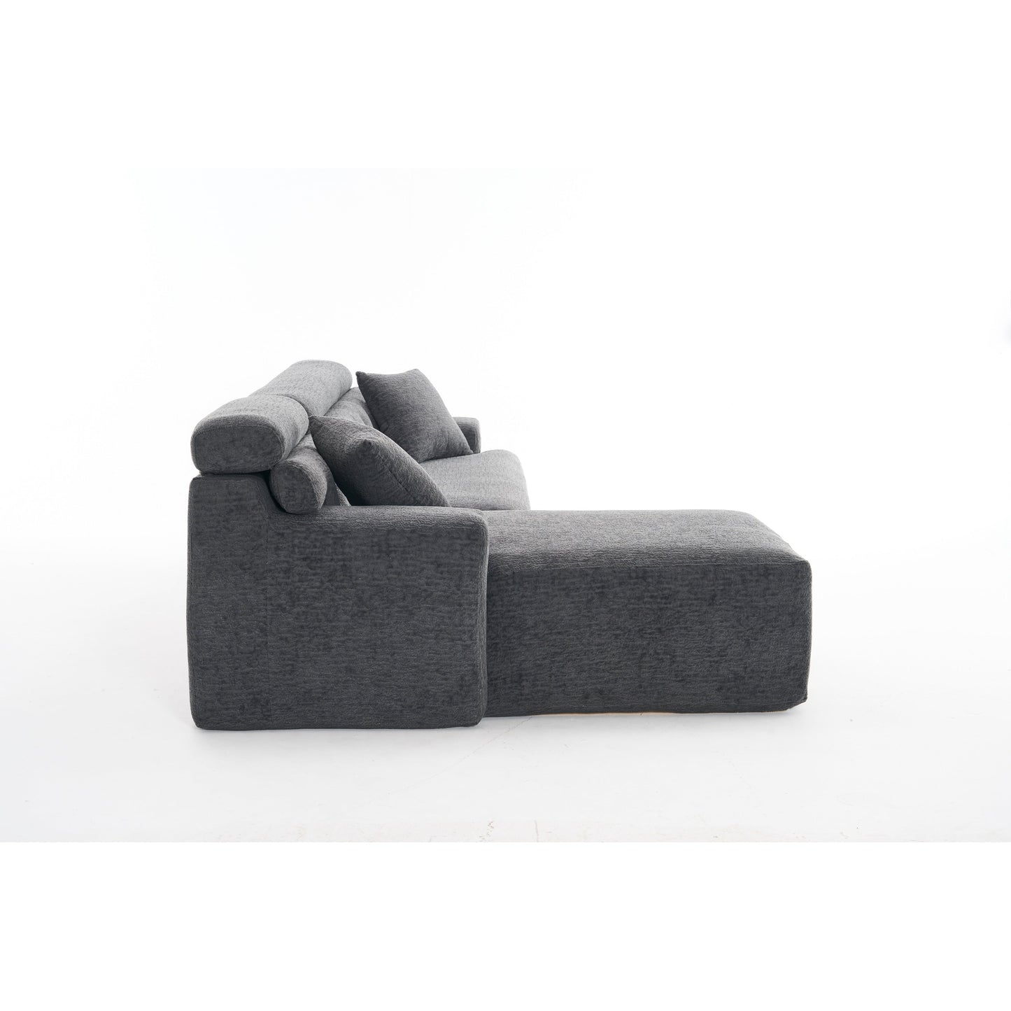 Modern Chenille Convertible L-Shaped 4-Seater Modular Sectional Sofa with 2 Pillows for Apartment Living Room