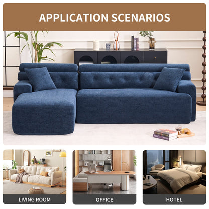 Modern Chenille Convertible L-Shaped 4-Seater Modular Sectional Sofa with 2 Pillows for Apartment Living Room