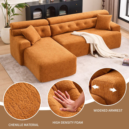 Modern Chenille Convertible L-Shaped 4-Seater Modular Sectional Sofa with 2 Pillows for Apartment Living Room