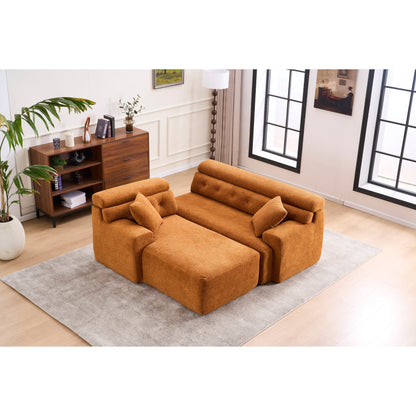 Modern Chenille Convertible L-Shaped 4-Seater Modular Sectional Sofa with 2 Pillows for Apartment Living Room