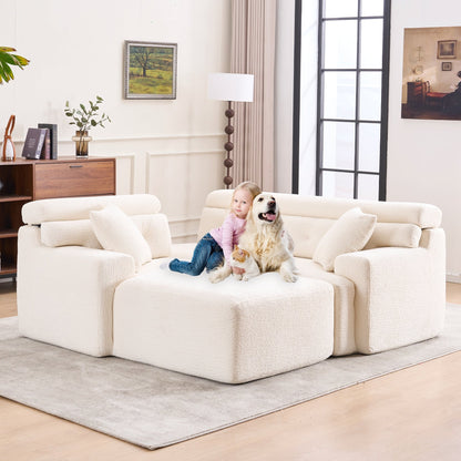 Modern Chenille Convertible L-Shaped 4-Seater Modular Sectional Sofa with 2 Pillows for Apartment Living Room