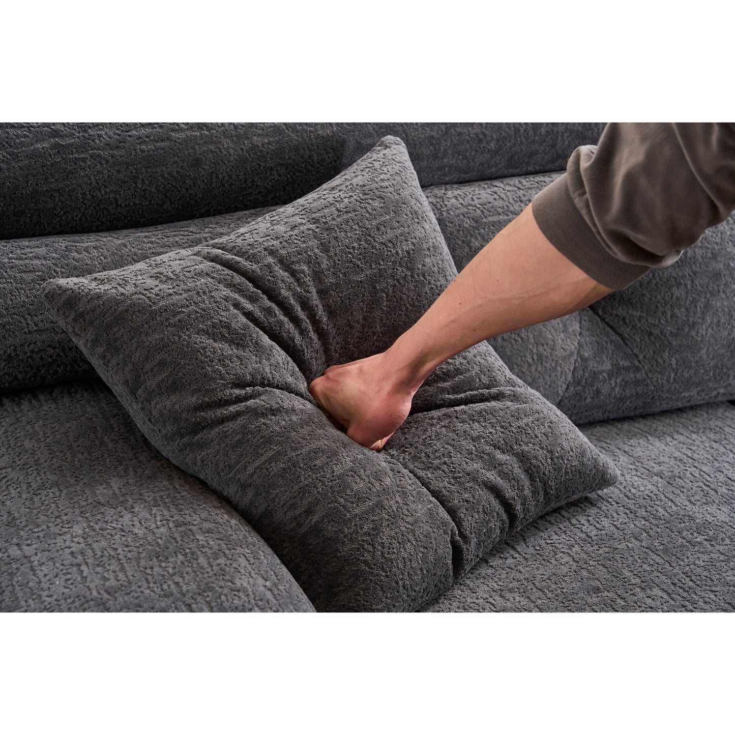 Modern Chenille Convertible L-Shaped 4-Seater Modular Sectional Sofa with 2 Pillows for Apartment Living Room