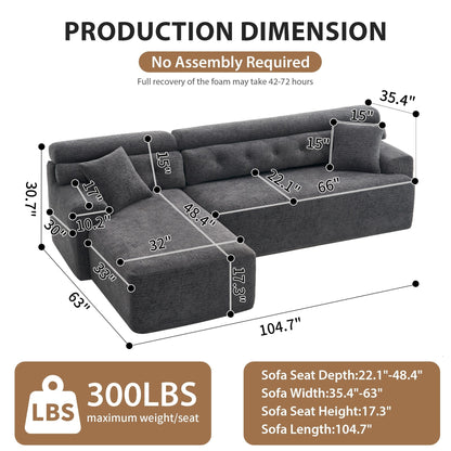 Modern Chenille Convertible L-Shaped 4-Seater Modular Sectional Sofa with 2 Pillows for Apartment Living Room
