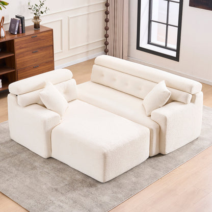 Modern Chenille Convertible L-Shaped 4-Seater Modular Sectional Sofa with 2 Pillows for Apartment Living Room