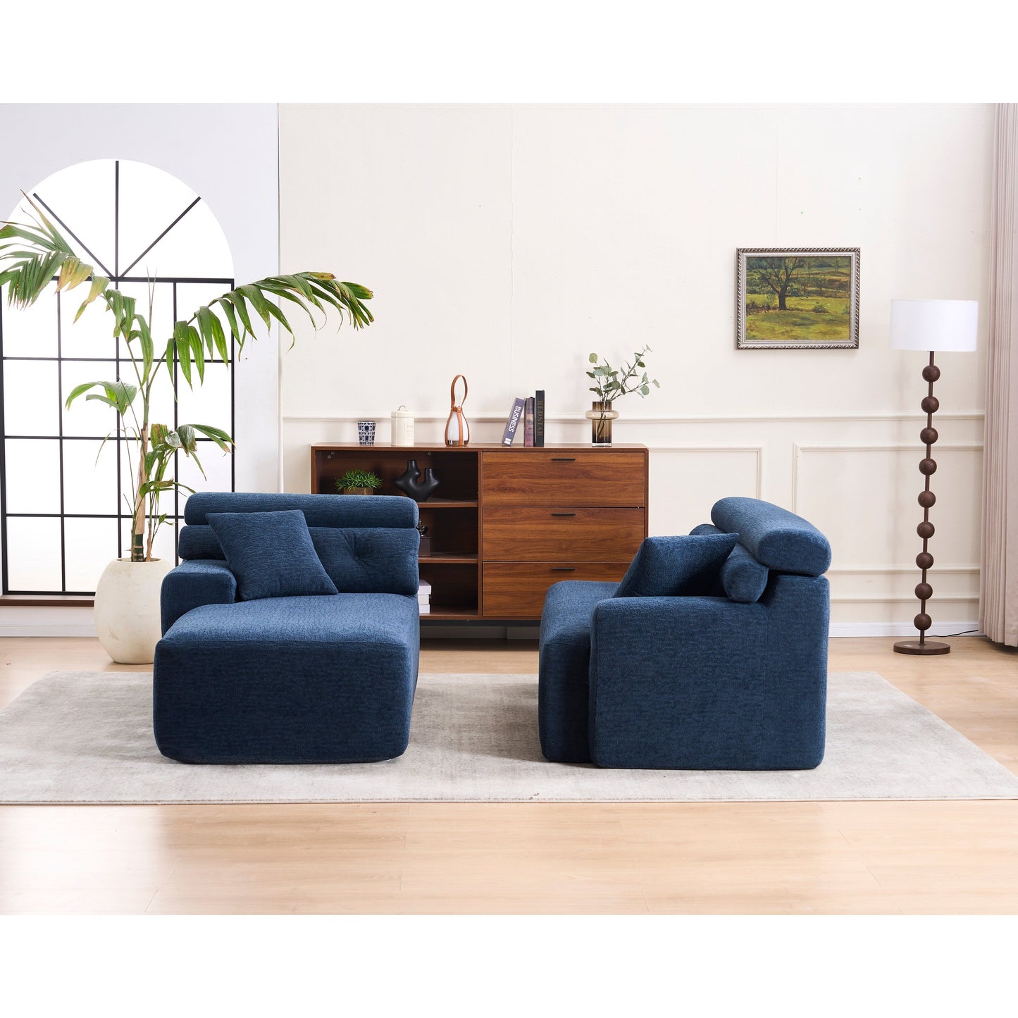 Modern Chenille Convertible L-Shaped 4-Seater Modular Sectional Sofa with 2 Pillows for Apartment Living Room