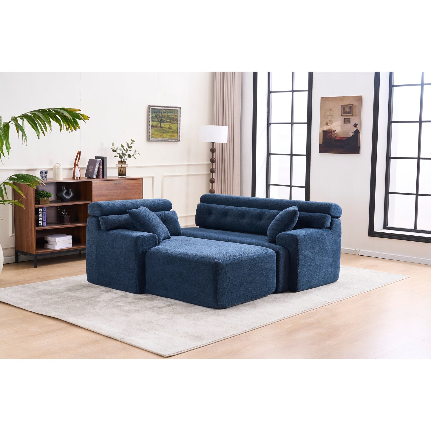 Modern Chenille Convertible L-Shaped 4-Seater Modular Sectional Sofa with 2 Pillows for Apartment Living Room
